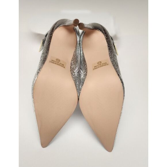 CHASE AND CHLOE Adonis-3 Buckle Pointed Toe Bootie Metallic Silver Size US 6.5 - Picture 8 of 12